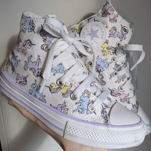 Converse Junior High-Top Sneakers with Pastel Unicorn Print Sz 13Y